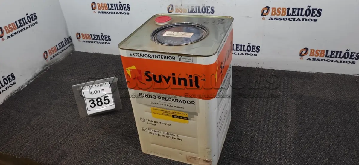 LOTE 385 - 01 LATA DE FUNDO PREPARADOR INTERIOR/EXTERIOR 18L MARCA SUVINIL. (NO ESTADO) ATENÇÃO! FAZER A VISITAÇÃO ANTES DE ARREMATAR, NÃO SABEMOS SE FUNCIONA, LEILÃO NÃO TEM GARANTIA E NEM DEVOLUÇÃO, SUJEITO A POSSÍVEIS AVARIAS VISÍVEIS/OCULTAS E/OU AUSÊNCIA DE COMPONENTES.