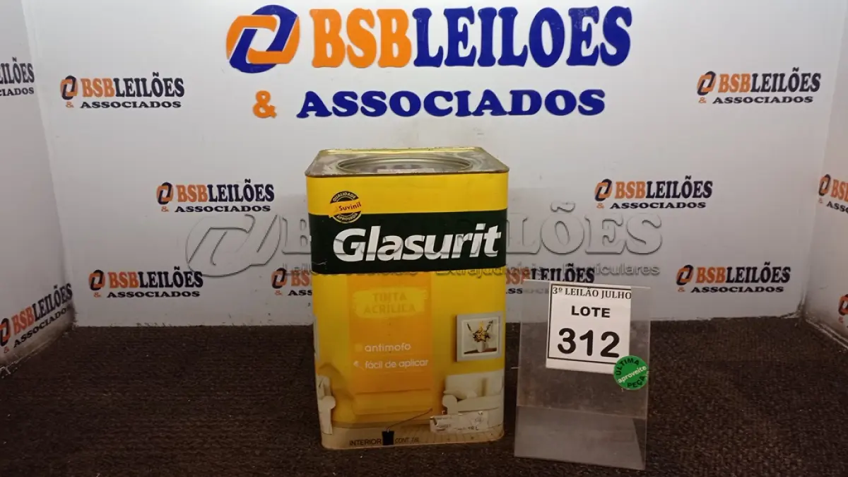 LOTE 312 - 01 LATA DE TINTA ACRÍLICA 18L NA COR FOSCO AREIA MARCA GLASURIT. (NO ESTADO) ATENÇÃO! FAZER A VISITAÇÃO ANTES DE ARREMATAR, NÃO SABEMOS SE FUNCIONA, LEILÃO NÃO TEM GARANTIA E NEM DEVOLUÇÃO, SUJEITO A POSSÍVEIS AVARIAS VISÍVEIS/OCULTAS E/OU AUSÊNCIA DE COMPONENTES.