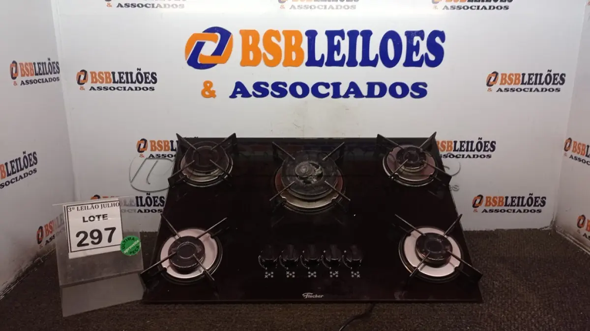 LOTE 297 - 01 COOKTOP 05 BOCAS MARCA FISCHER. (NO ESTADO) ATENÇÃO! FAZER A VISITAÇÃO ANTES DE ARREMATAR, NÃO SABEMOS SE FUNCIONA, LEILÃO NÃO TEM GARANTIA E NEM DEVOLUÇÃO, SUJEITO A POSSÍVEIS AVARIAS VISÍVEIS/OCULTAS E/OU AUSÊNCIA DE COMPONENTES.