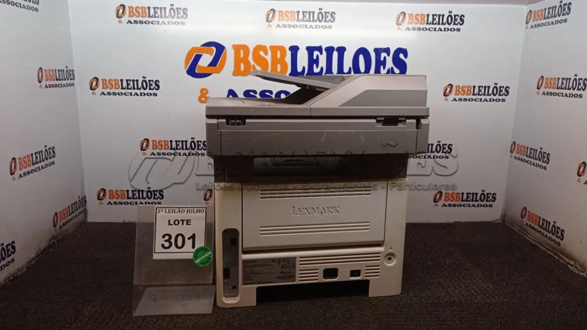 LOTE 301 - 01 IMPRESSORA MODELO X364DN MARCA LEXMARK. (NO ESTADO) ATENÇÃO! FAZER A VISITAÇÃO ANTES DE ARREMATAR, NÃO SABEMOS SE FUNCIONA, LEILÃO NÃO TEM GARANTIA E NEM DEVOLUÇÃO, SUJEITO A POSSÍVEIS AVARIAS VISÍVEIS/OCULTAS E/OU AUSÊNCIA DE COMPONENTES.
