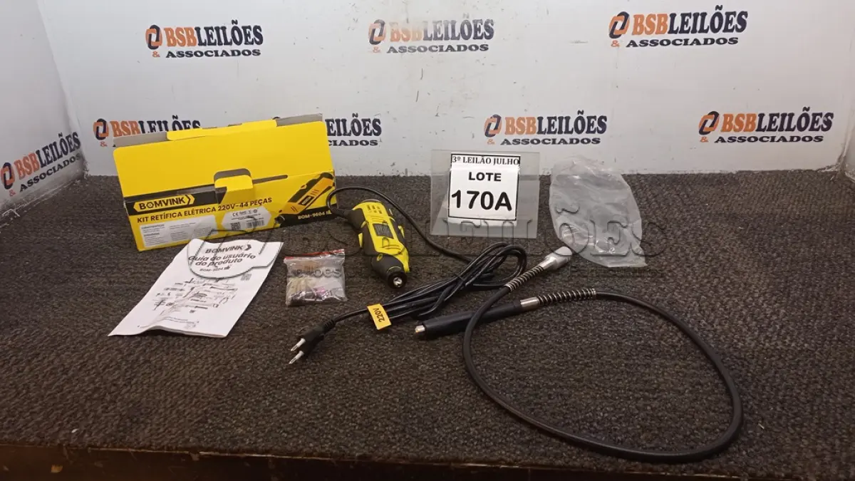 LOTE 170 - KIT RETÍFICA ELÉTRICA 220V 44 PEÇAS (NO ESTADO) ATENÇÃO! FAZER A VISITAÇÃO ANTES DE ARREMATAR, NÃO SABEMOS SE FUNCIONA, LEILÃO NÃO TEM GARANTIA E NEM DEVOLUÇÃO, SUJEITO A POSSÍVEIS AVARIAS VISÍVEIS/OCULTAS E/OU AUSÊNCIA DE COMPONENTES.