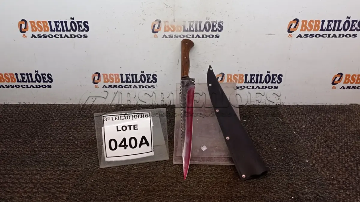 LOTE 040 - FACA ARTESANAL JAVALIZEIRA AÇO CARBONO TEMPERA INTEGRAL 10,5POLEGADAS DE LAMINA BAINHA EM COURO (NO ESTADO) ATENÇÃO! FAZER A VISITAÇÃO ANTES DE ARREMATAR, NÃO SABEMOS SE FUNCIONA, LEILÃO NÃO TEM GARANTIA E NEM DEVOLUÇÃO, SUJEITO A POSSÍVEIS AVARIAS VISÍVEIS/OCULTAS E/OU AUSÊNCIA DE COMPONENTES.