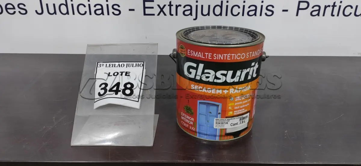 LOTE 524 - 01 LATA DE ESMALTE SINTÉTICO COM 3,6L NA COR BRILHANTE MARROM CONHAQUE MARCA GLASURIT. (NO ESTADO) ATENÇÃO! FAZER A VISITAÇÃO ANTES DE ARREMATAR, NÃO SABEMOS SE FUNCIONA, LEILÃO NÃO TEM GARANTIA E NEM DEVOLUÇÃO, SUJEITO A POSSÍVEIS AVARIAS VISÍVEIS/OCULTAS E/OU AUSÊNCIA DE COMPONENTES.