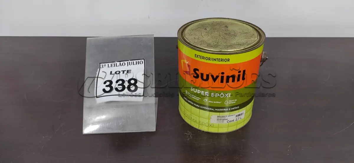 LOTE 338 - 01 LATA DE TINTA EPOXI PARA ALVENARIA, MADEIRA E METAIS 2,7L NA COR BRILHANTE BRANCO MARCA SUVINIL. (NO ESTADO) ATENÇÃO! FAZER A VISITAÇÃO ANTES DE ARREMATAR, NÃO SABEMOS SE FUNCIONA, LEILÃO NÃO TEM GARANTIA E NEM DEVOLUÇÃO, SUJEITO A POSSÍVEIS AVARIAS VISÍVEIS/OCULTAS E/OU AUSÊNCIA DE COMPONENTES.