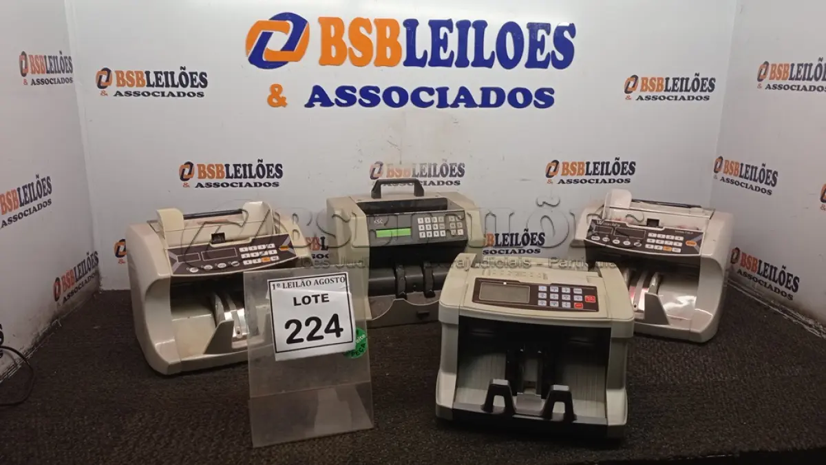 LOTE 224 - 04 MAQUINAS DE CONTAR CÉDULAS. (NO ESTADO) ATENÇÃO! FAZER A VISITAÇÃO ANTES DE ARREMATAR, NÃO SABEMOS SE FUNCIONA, LEILÃO NÃO TEM GARANTIA E NEM DEVOLUÇÃO, SUJEITO A POSSÍVEIS AVARIAS VISÍVEIS/OCULTAS E/OU AUSÊNCIA DE COMPONENTES.