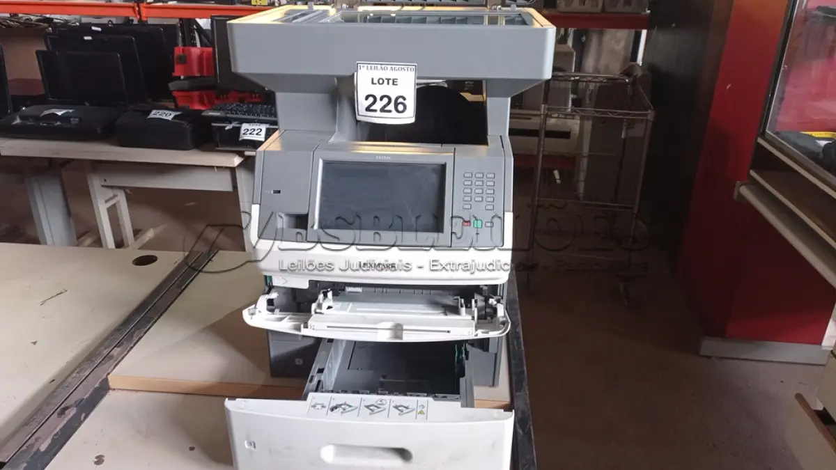 LOTE 226 - 01 IMPRESSORA MULTIFUNCIONAL MODELOX656DE MARCA LEXMARK. (NO ESTADO) ATENÇÃO! FAZER A VISITAÇÃO ANTES DE ARREMATAR, NÃO SABEMOS SE FUNCIONA, LEILÃO NÃO TEM GARANTIA E NEM DEVOLUÇÃO, SUJEITO A POSSÍVEIS AVARIAS VISÍVEIS/OCULTAS E/OU AUSÊNCIA DE COMPONENTES.