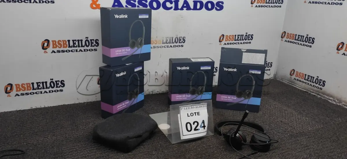 LOTE 024 - 04 HEADSET COM MICROFONE MARCA YEALINK. (NO ESTADO) ATENÇÃO! FAZER A VISITAÇÃO ANTES DE ARREMATAR, NÃO SABEMOS SE FUNCIONA. LEILÃO NÃO TEM GARANTIA E NEM DEVOLUÇÃO, SUJEITO A POSSÍVEIS AVARIAS VISÍVEIS/OCULTAS E/OU AUSÊNCIA DE COMPONENTES.