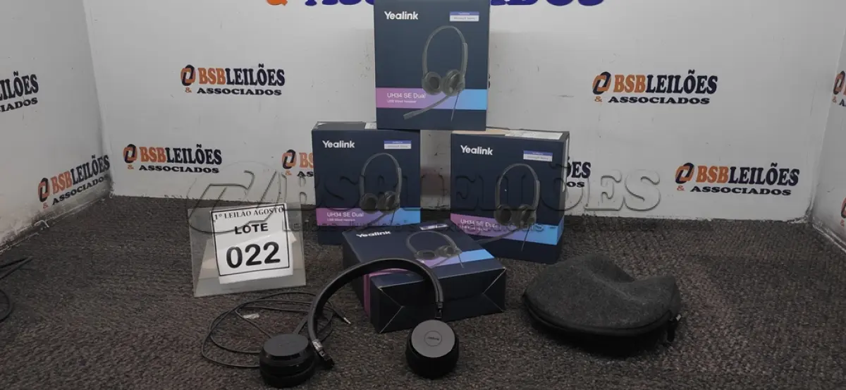 LOTE 022 - 04 HEADSET COM MICROFONE MARCA YEALINK. (NO ESTADO) ATENÇÃO! FAZER A VISITAÇÃO ANTES DE ARREMATAR, NÃO SABEMOS SE FUNCIONA. LEILÃO NÃO TEM GARANTIA E NEM DEVOLUÇÃO, SUJEITO A POSSÍVEIS AVARIAS VISÍVEIS/OCULTAS E/OU AUSÊNCIA DE COMPONENTES.