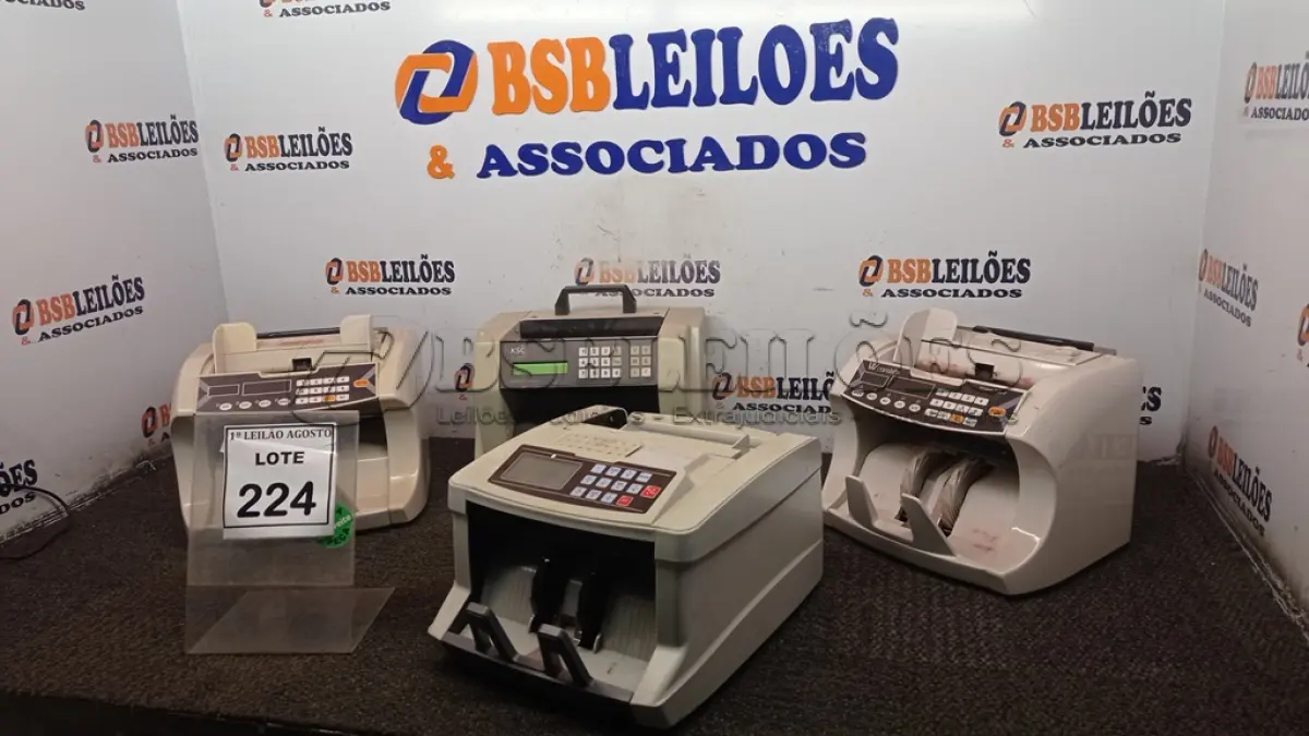 LOTE 224 - 04 MAQUINAS DE CONTAR CÉDULAS. (NO ESTADO) ATENÇÃO! FAZER A VISITAÇÃO ANTES DE ARREMATAR, NÃO SABEMOS SE FUNCIONA, LEILÃO NÃO TEM GARANTIA E NEM DEVOLUÇÃO, SUJEITO A POSSÍVEIS AVARIAS VISÍVEIS/OCULTAS E/OU AUSÊNCIA DE COMPONENTES.