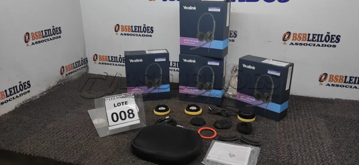 LOTE 008 - 04 HEADSET COM MICROFONE MARCA YEALINK. (NO ESTADO) ATENÇÃO! FAZER A VISITAÇÃO ANTES DE ARREMATAR, NÃO SABEMOS SE FUNCIONA. LEILÃO NÃO TEM GARANTIA E NEM DEVOLUÇÃO, SUJEITO A POSSÍVEIS AVARIAS VISÍVEIS/OCULTAS E/OU AUSÊNCIA DE COMPONENTES.