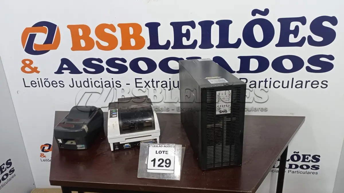 LOTE 129 - 02 IMPRESSORAS DE ETIQUETA E 01 NOBREAK MARCA SMS. (NO ESTADO) ATENÇÃO! FAZER A VISITAÇÃO ANTES DE ARREMATAR, NÃO SABEMOS SE FUNCIONA. LEILÃO NÃO TEM GARANTIA E NEM DEVOLUÇÃO, SUJEITO A POSSÍVEIS AVARIAS VISÍVEIS/OCULTAS E/OU AUSÊNCIA DE COMPONENTES.