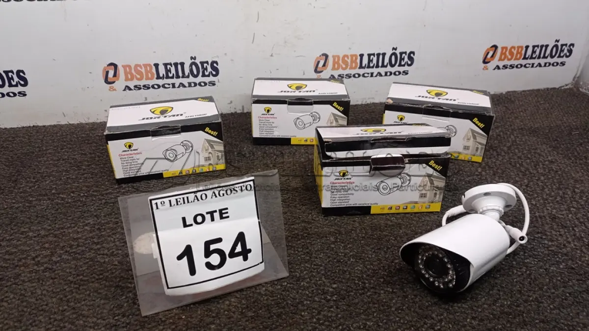 LOTE 154 - 04 CÂMERAS DE MONITORAMENTO AHD 1080P MARCA JORTAN. (NO ESTADO) ATENÇÃO! FAZER A VISITAÇÃO ANTES DE ARREMATAR, NÃO SABEMOS SE FUNCIONA, LEILÃO NÃO TEM GARANTIA E NEM DEVOLUÇÃO, SUJEITO A POSSÍVEIS AVARIAS VISÍVEIS/OCULTAS E/OU AUSÊNCIA DE COMPONENTES.