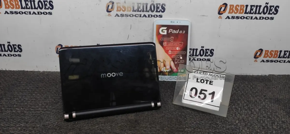 LOTE 051 - 01 TABLET MARCA LG E 01 NETBOOK MARCA MOOVE. (NO ESTADO) ATENÇÃO! FAZER A VISITAÇÃO ANTES DE ARREMATAR, NÃO SABEMOS SE FUNCIONA. LEILÃO NÃO TEM GARANTIA E NEM DEVOLUÇÃO, SUJEITO A POSSÍVEIS AVARIAS VISÍVEIS/OCULTAS E/OU AUSÊNCIA DE COMPONENTES.