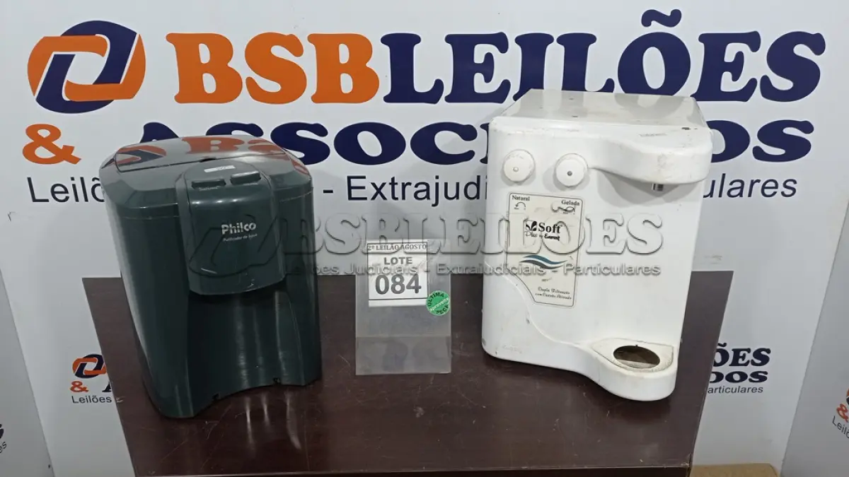 LOTE 084 - 02 PURIFICADORES DE ÁGUA SENDO 01 MARCA PHILCO E 01 MARCA SOFT. (NO ESTADO) ATENÇÃO! FAZER A VISITAÇÃO ANTES DE ARREMATAR, NÃO SABEMOS SE FUNCIONA. LEILÃO NÃO TEM GARANTIA E NEM DEVOLUÇÃO, SUJEITO A POSSÍVEIS AVARIAS VISÍVEIS/OCULTAS E/OU AUSÊNCIA DE COMPONENTES.