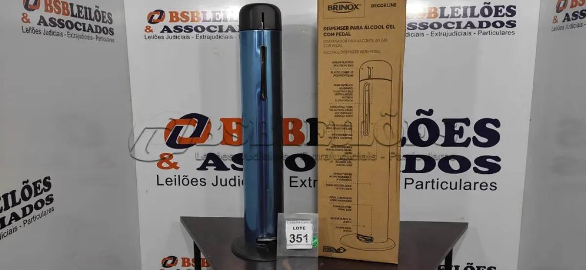 LOTE 351 - 01 DISPENSER PARA ÁLCOOL EM GEL COM PEDAL EM INOX MARCA BRINOX (NOVO). (NO ESTADO) ATENÇÃO! FAZER A VISITAÇÃO ANTES DE ARREMATAR, NÃO SABEMOS SE FUNCIONA. LEILÃO NÃO TEM GARANTIA E NEM DEVOLUÇÃO, SUJEITO A POSSÍVEIS AVARIAS VISÍVEIS/OCULTAS E/OU AUSÊNCIA DE COMPONENTES.