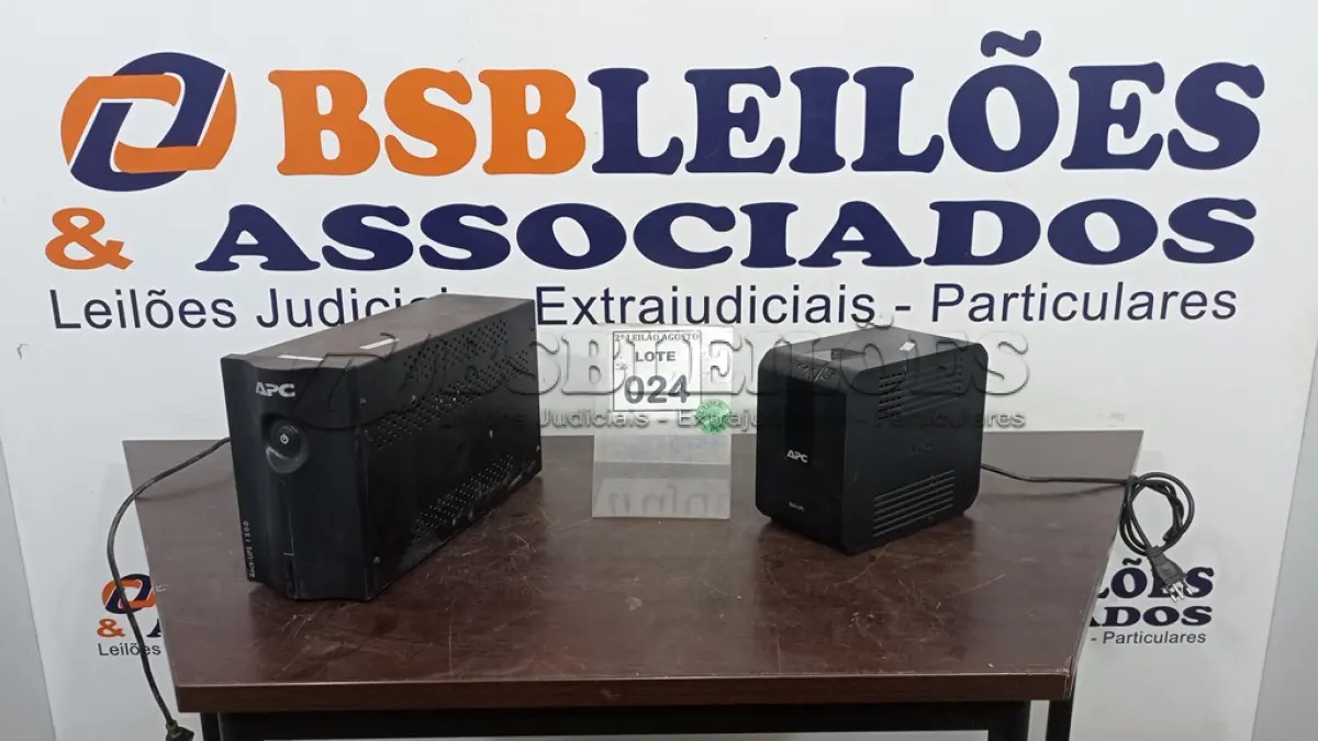 LOTE 024 - 02 NOBREAKS APC. (NO ESTADO) ATENÇÃO! FAZER A VISITAÇÃO ANTES DE ARREMATAR, NÃO SABEMOS SE FUNCIONA, LEILÃO NÃO TEM GARANTIA E NEM DEVOLUÇÃO, SUJEITO A POSSÍVEIS AVARIAS VISÍVEIS/OCULTAS E/OU AUSÊNCIA DE COMPONENTES.