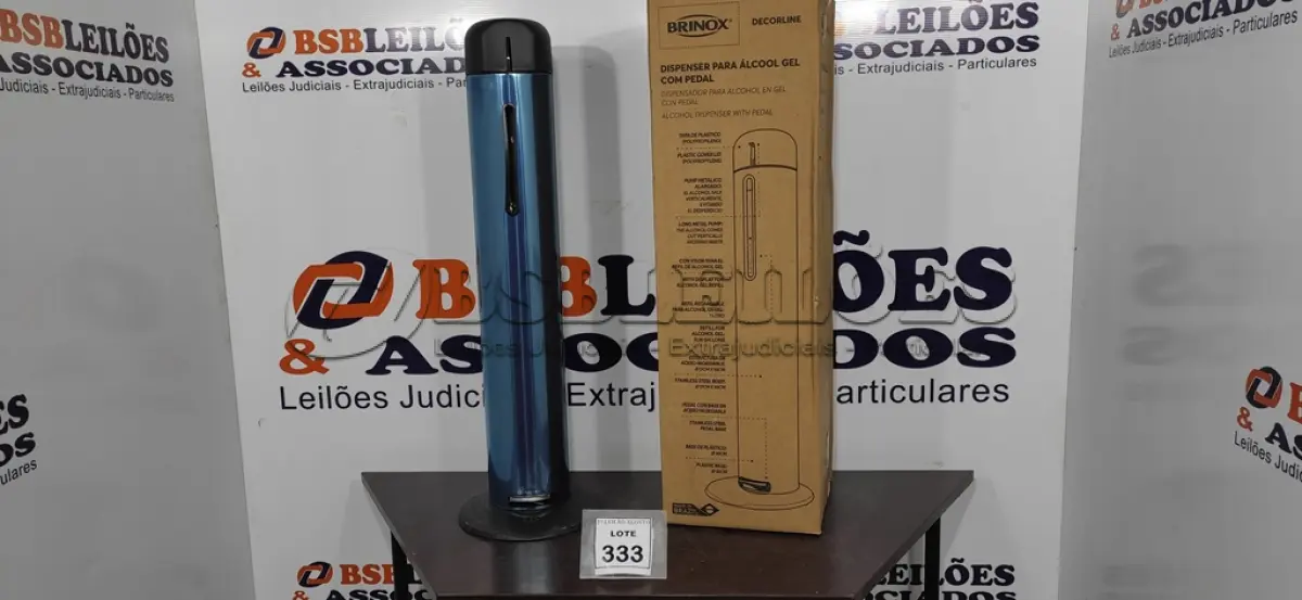 LOTE 333 - 01 DISPENSER PARA ÁLCOOL EM GEL COM PEDAL EM INOX MARCA BRINOX (NOVO). (NO ESTADO) ATENÇÃO! FAZER A VISITAÇÃO ANTES DE ARREMATAR, NÃO SABEMOS SE FUNCIONA. LEILÃO NÃO TEM GARANTIA E NEM DEVOLUÇÃO, SUJEITO A POSSÍVEIS AVARIAS VISÍVEIS/OCULTAS E/OU AUSÊNCIA DE COMPONENTES.