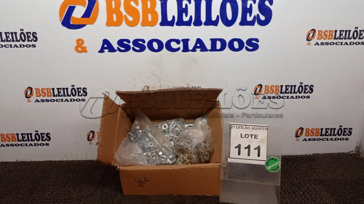 LOTE 111 - 01 LOTE COM GRANDE QUANTIDADE DE PARAFUSOS E PORCAS. (NO ESTADO) ATENÇÃO! FAZER A VISITAÇÃO ANTES DE ARREMATAR, NÃO SABEMOS SE FUNCIONA, LEILÃO NÃO TEM GARANTIA E NEM DEVOLUÇÃO, SUJEITO A POSSÍVEIS AVARIAS VISÍVEIS/OCULTAS E/OU AUSÊNCIA DE COMPONENTES.