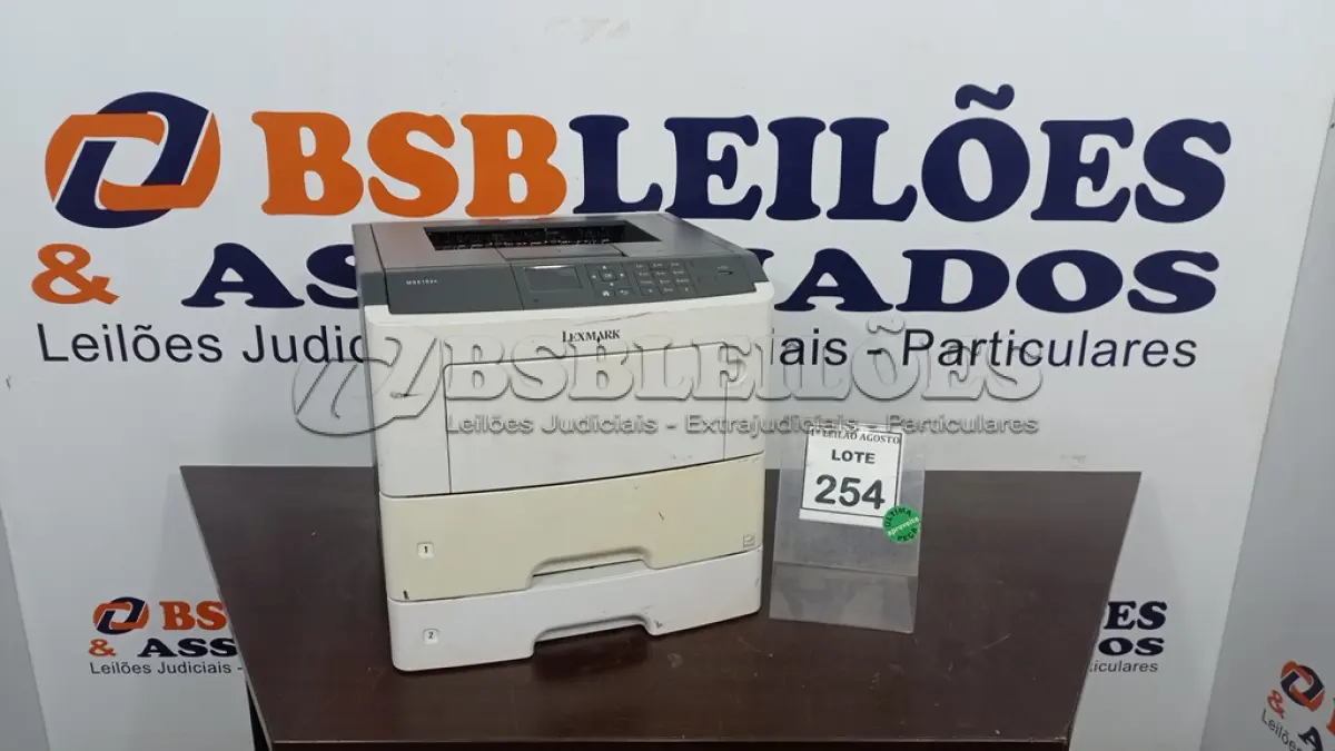 LOTE 254 - 01 IMPRESSORA MODELO MS610DN MARCA LEXMARK. (NO ESTADO) ATENÇÃO! FAZER A VISITAÇÃO ANTES DE ARREMATAR, NÃO SABEMOS SE FUNCIONA. LEILÃO NÃO TEM GARANTIA E NEM DEVOLUÇÃO, SUJEITO A POSSÍVEIS AVARIAS VISÍVEIS/OCULTAS E/OU AUSÊNCIA DE COMPONENTES.