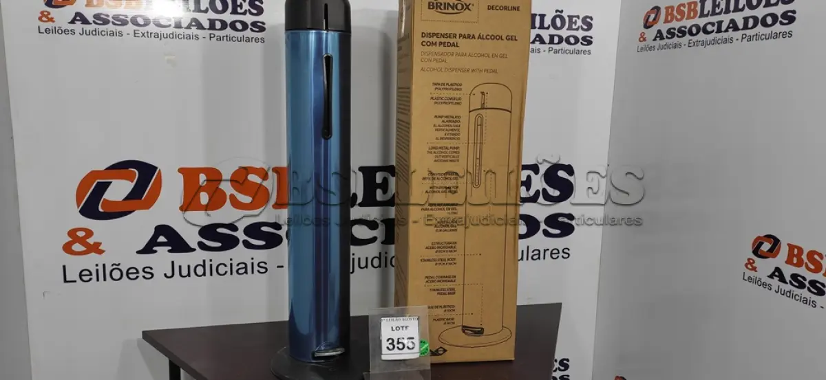 LOTE 355 - 01 DISPENSER PARA ÁLCOOL EM GEL COM PEDAL EM INOX MARCA BRINOX (NOVO). (NO ESTADO) ATENÇÃO! FAZER A VISITAÇÃO ANTES DE ARREMATAR, NÃO SABEMOS SE FUNCIONA. LEILÃO NÃO TEM GARANTIA E NEM DEVOLUÇÃO, SUJEITO A POSSÍVEIS AVARIAS VISÍVEIS/OCULTAS E/OU AUSÊNCIA DE COMPONENTES.