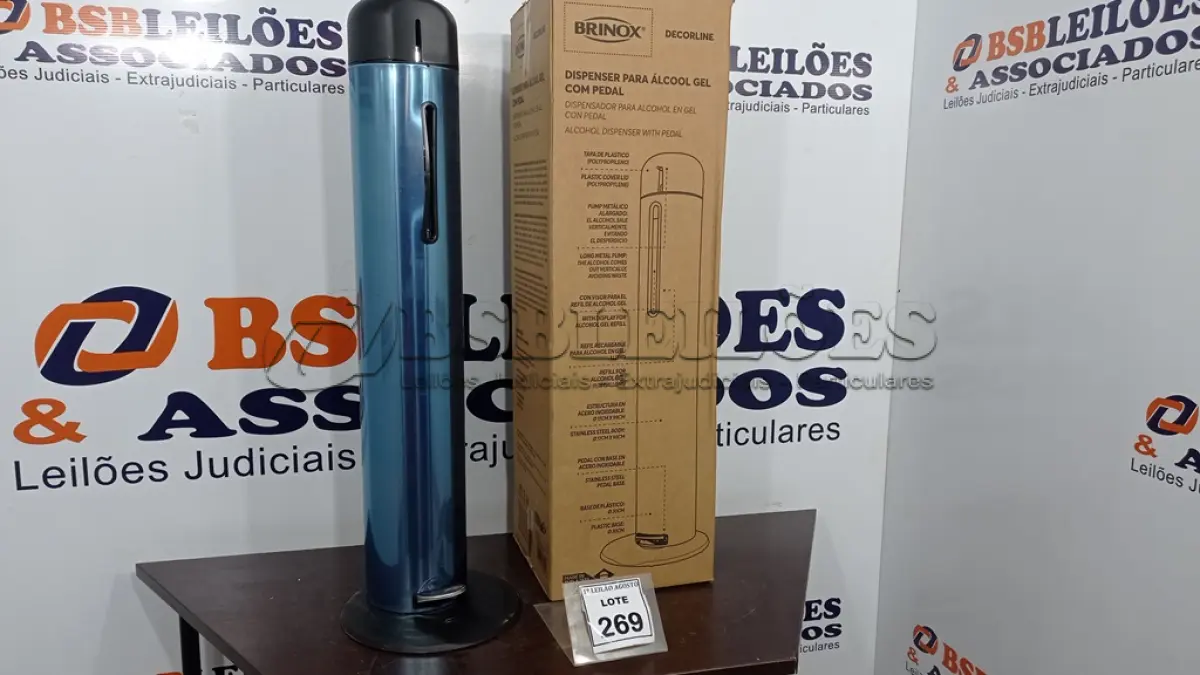 LOTE 269 - 01 DISPENSER PARA ÁLCOOL EM GEL COM PEDAL EM INOX MARCA BRINOX (NOVO). (NO ESTADO) ATENÇÃO! FAZER A VISITAÇÃO ANTES DE ARREMATAR, NÃO SABEMOS SE FUNCIONA. LEILÃO NÃO TEM GARANTIA E NEM DEVOLUÇÃO, SUJEITO A POSSÍVEIS AVARIAS VISÍVEIS/OCULTAS E/OU AUSÊNCIA DE COMPONENTES.