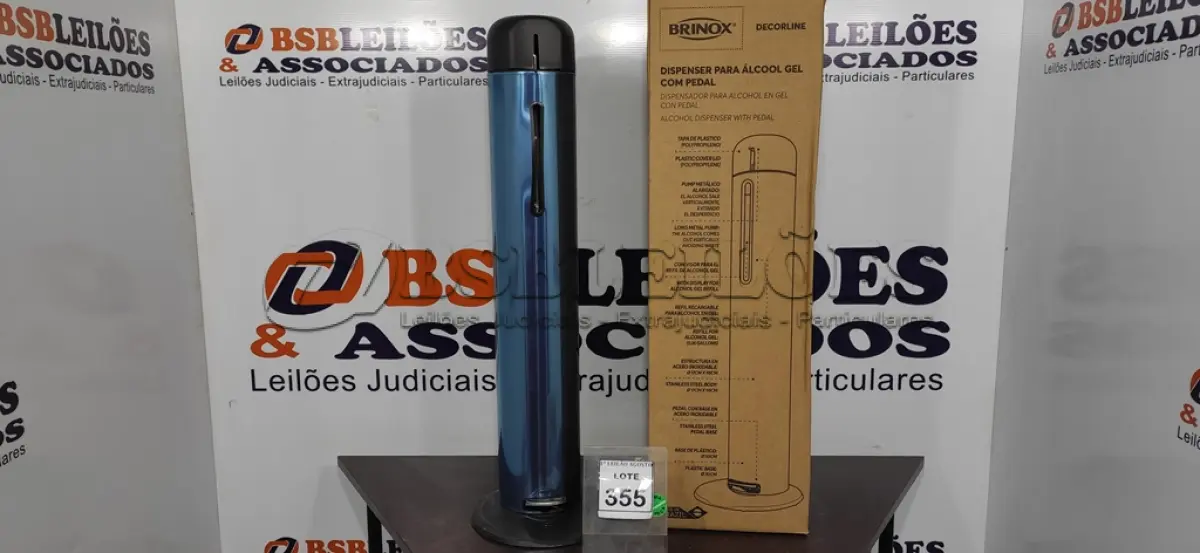 LOTE 355 - 01 DISPENSER PARA ÁLCOOL EM GEL COM PEDAL EM INOX MARCA BRINOX (NOVO). (NO ESTADO) ATENÇÃO! FAZER A VISITAÇÃO ANTES DE ARREMATAR, NÃO SABEMOS SE FUNCIONA. LEILÃO NÃO TEM GARANTIA E NEM DEVOLUÇÃO, SUJEITO A POSSÍVEIS AVARIAS VISÍVEIS/OCULTAS E/OU AUSÊNCIA DE COMPONENTES.