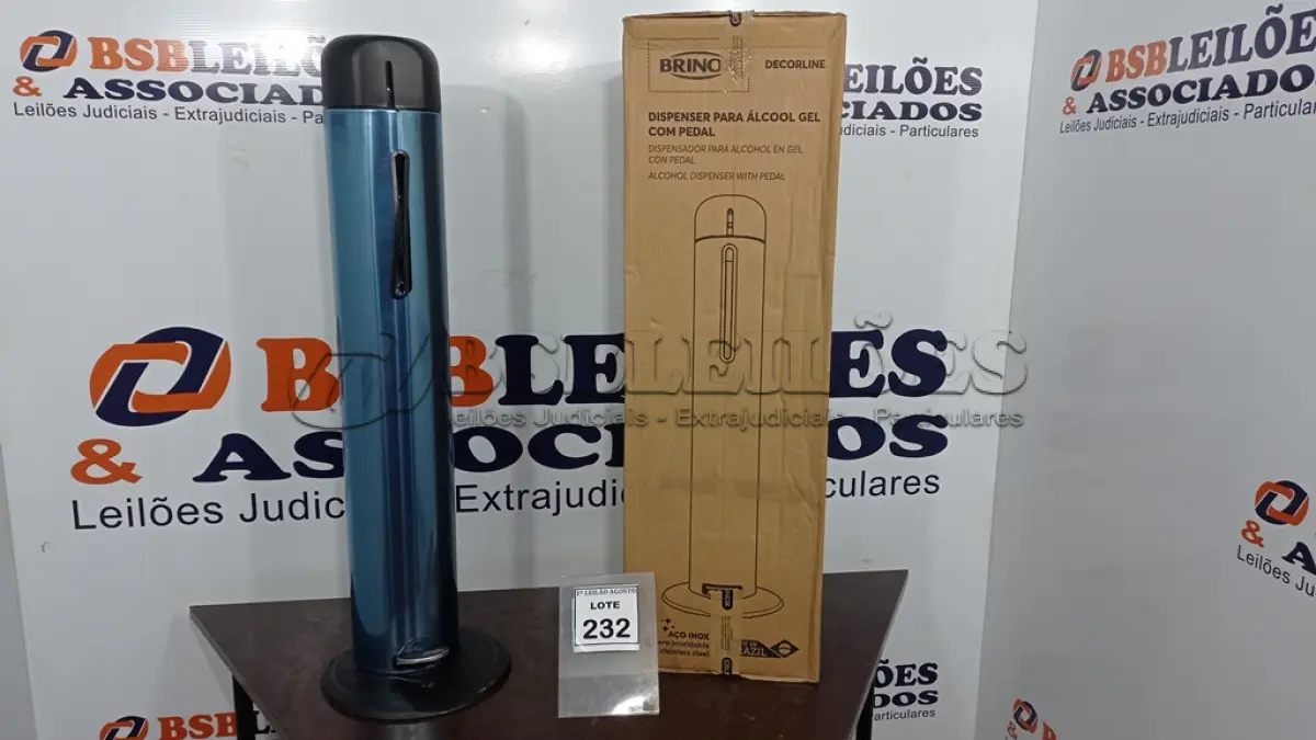 LOTE 232 - 01 DISPENSER PARA ÁLCOOL EM GEL COM PEDAL EM INOX MARCA BRINOX (NOVO). (NO ESTADO) ATENÇÃO! FAZER A VISITAÇÃO ANTES DE ARREMATAR, NÃO SABEMOS SE FUNCIONA. LEILÃO NÃO TEM GARANTIA E NEM DEVOLUÇÃO, SUJEITO A POSSÍVEIS AVARIAS VISÍVEIS/OCULTAS E/OU AUSÊNCIA DE COMPONENTES.