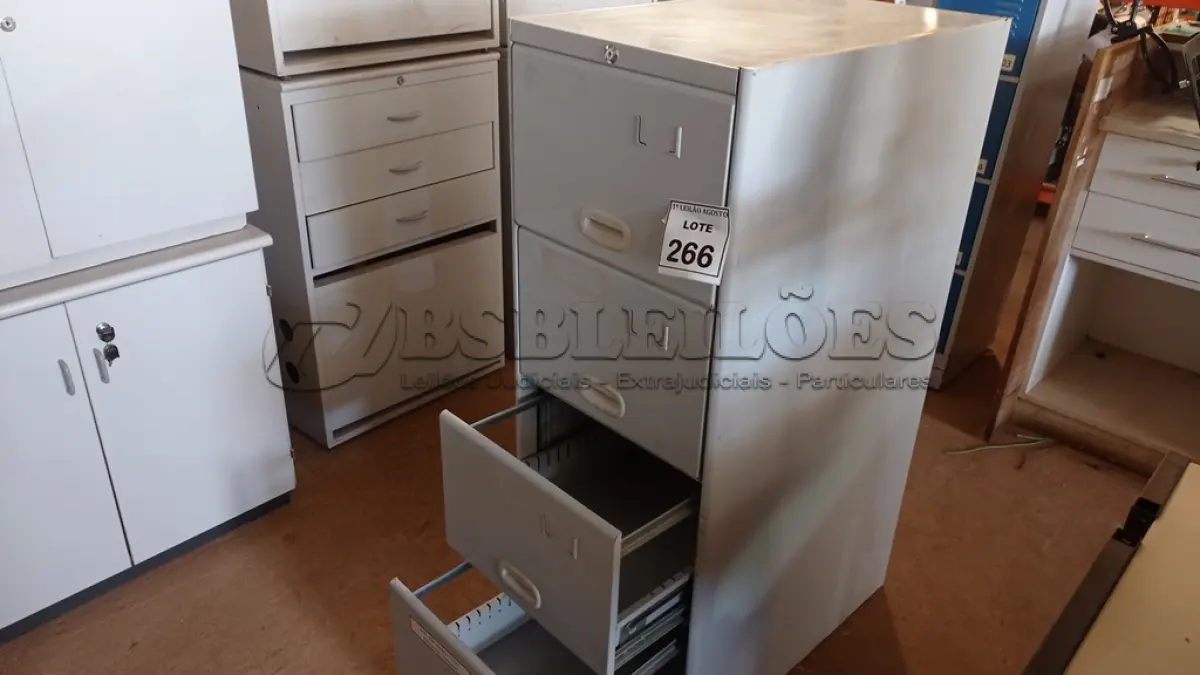 LOTE 266 - 01 ARQUIVO DE AÇO 04 GAVETAS. (NO ESTADO) ATENÇÃO! FAZER A VISITAÇÃO ANTES DE ARREMATAR, NÃO SABEMOS SE FUNCIONA, LEILÃO NÃO TEM GARANTIA E NEM DEVOLUÇÃO, SUJEITO A POSSÍVEIS AVARIAS VISÍVEIS/OCULTAS E/OU AUSÊNCIA DE COMPONENTES.