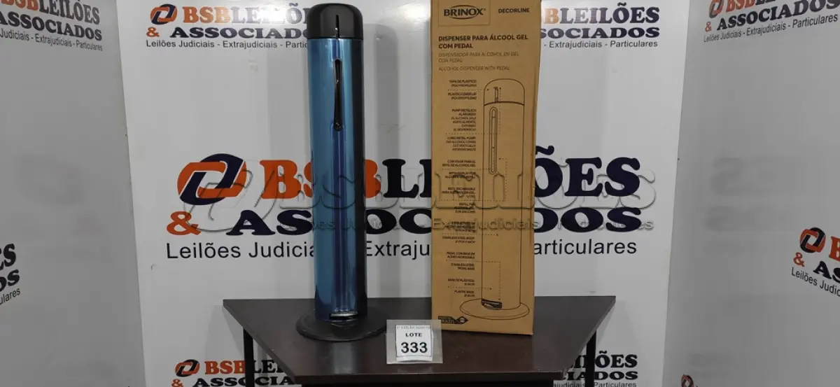 LOTE 333 - 01 DISPENSER PARA ÁLCOOL EM GEL COM PEDAL EM INOX MARCA BRINOX (NOVO). (NO ESTADO) ATENÇÃO! FAZER A VISITAÇÃO ANTES DE ARREMATAR, NÃO SABEMOS SE FUNCIONA. LEILÃO NÃO TEM GARANTIA E NEM DEVOLUÇÃO, SUJEITO A POSSÍVEIS AVARIAS VISÍVEIS/OCULTAS E/OU AUSÊNCIA DE COMPONENTES.