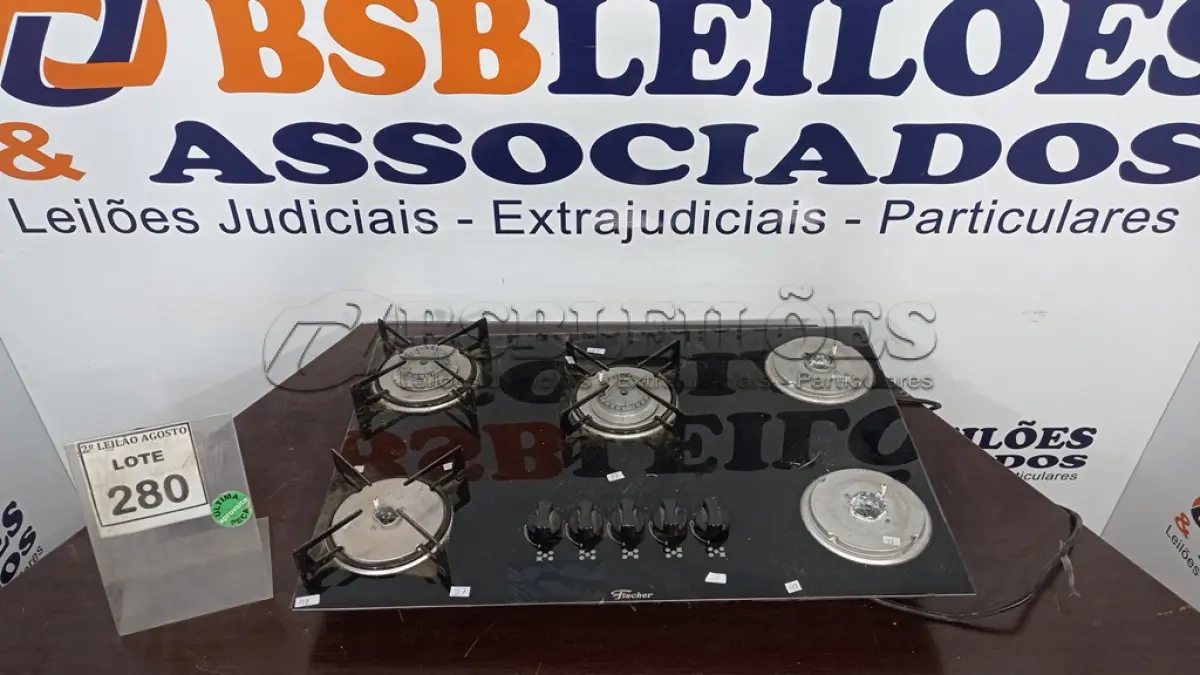 LOTE 280 - 01 COOKTOP 05 BOCAS MARCA FISCHER. (NO ESTADO) ATENÇÃO! FAZER A VISITAÇÃO ANTES DE ARREMATAR, NÃO SABEMOS SE FUNCIONA. LEILÃO NÃO TEM GARANTIA E NEM DEVOLUÇÃO, SUJEITO A POSSÍVEIS AVARIAS VISÍVEIS/OCULTAS E/OU AUSÊNCIA DE COMPONENTES.