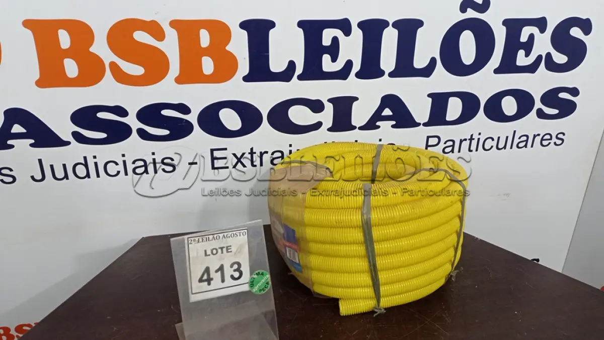 LOTE 413 - 01 ROLO DE ELETRODUTO CORRUGADO AMARELO. (NO ESTADO) ATENÇÃO! FAZER A VISITAÇÃO ANTES DE ARREMATAR, NÃO SABEMOS SE FUNCIONA. LEILÃO NÃO TEM GARANTIA E NEM DEVOLUÇÃO, SUJEITO A POSSÍVEIS AVARIAS VISÍVEIS/OCULTAS E/OU AUSÊNCIA DE COMPONENTES.