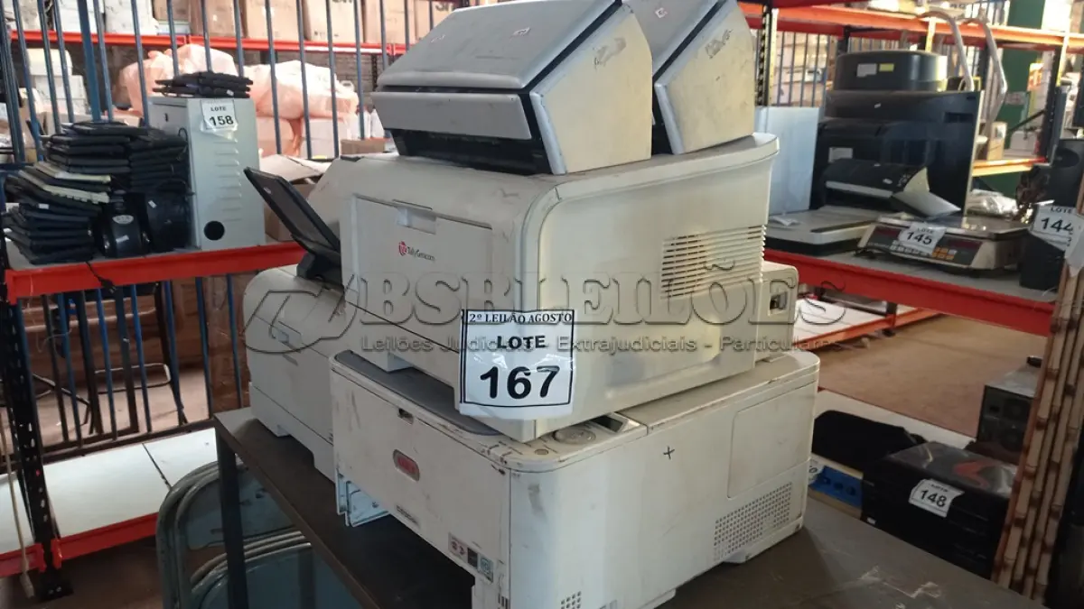 LOTE 167 - 03 IMPRESSORAS E 02 SCANNERS DE MARCAS E MODELOS VARIADOS. (NO ESTADO) ATENÇÃO! FAZER A VISITAÇÃO ANTES DE ARREMATAR, NÃO SABEMOS SE FUNCIONA. LEILÃO NÃO TEM GARANTIA E NEM DEVOLUÇÃO, SUJEITO A POSSÍVEIS AVARIAS VISÍVEIS/OCULTAS E/OU AUSÊNCIA DE COMPONENTES.