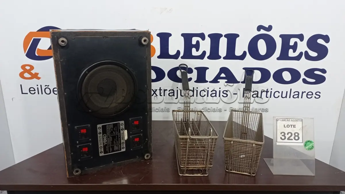 LOTE 328 - 01 SUBWOOFER PASSIVO E 02 CESTAS PARA FRITURAS. (NO ESTADO) ATENÇÃO! FAZER A VISITAÇÃO ANTES DE ARREMATAR, NÃO SABEMOS SE FUNCIONA. LEILÃO NÃO TEM GARANTIA E NEM DEVOLUÇÃO, SUJEITO A POSSÍVEIS AVARIAS VISÍVEIS/OCULTAS E/OU AUSÊNCIA DE COMPONENTES.
