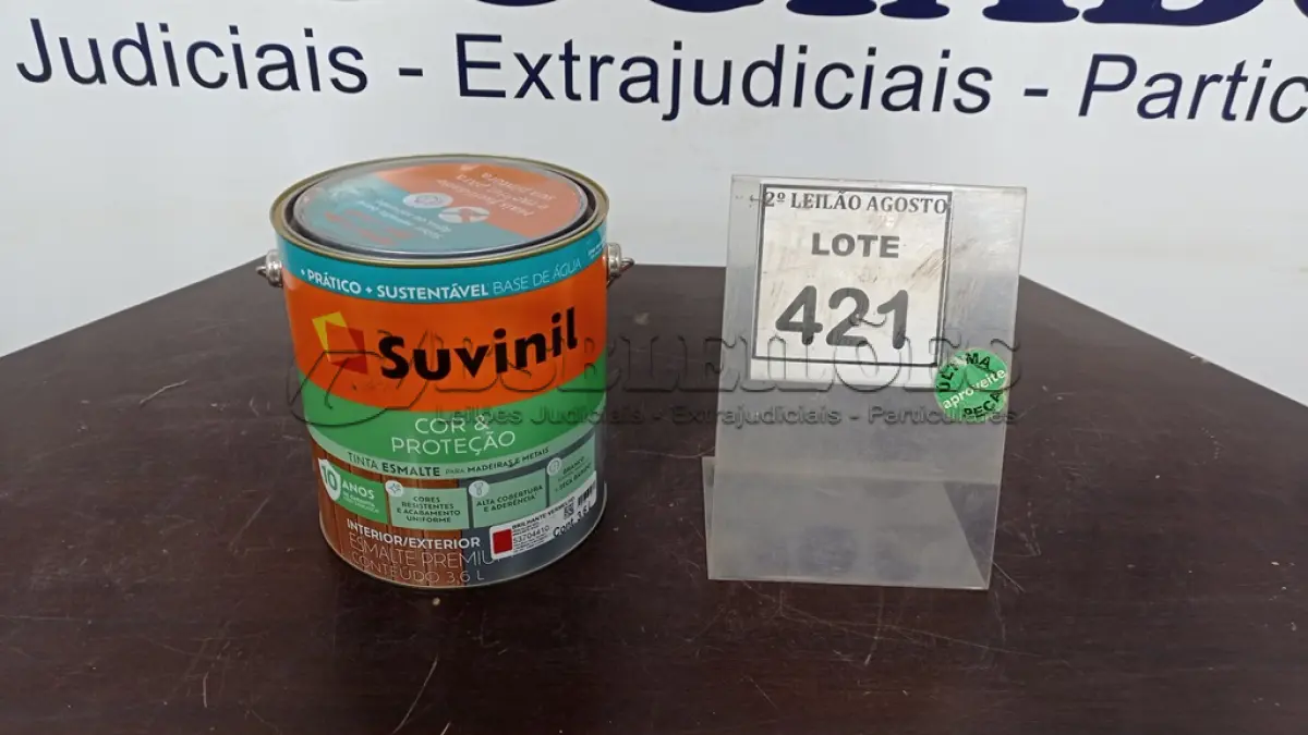 LOTE 421 - 01 LATA DE TINTA ESMALTE DE 3,6L NA COR BRILHANTE VERMELHO MARCA SUVINIL. (NO ESTADO) ATENÇÃO! FAZER A VISITAÇÃO ANTES DE ARREMATAR, NÃO SABEMOS SE FUNCIONA. LEILÃO NÃO TEM GARANTIA E NEM DEVOLUÇÃO, SUJEITO A POSSÍVEIS AVARIAS VISÍVEIS/OCULTAS E/OU AUSÊNCIA DE COMPONENTES.