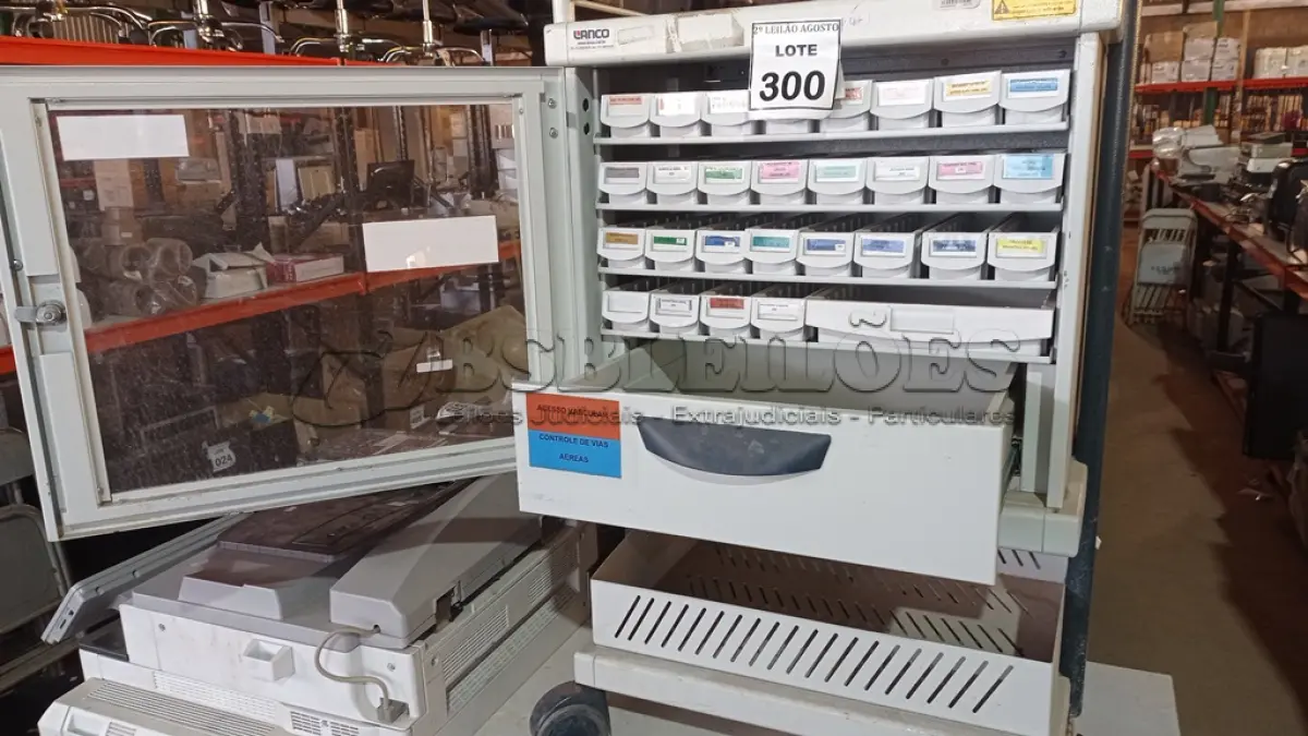 LOTE 300 - 01 CARRINHO DE MEDICAMENTOS. (NO ESTADO) ATENÇÃO! FAZER A VISITAÇÃO ANTES DE ARREMATAR, NÃO SABEMOS SE FUNCIONA. LEILÃO NÃO TEM GARANTIA E NEM DEVOLUÇÃO, SUJEITO A POSSÍVEIS AVARIAS VISÍVEIS/OCULTAS E/OU AUSÊNCIA DE COMPONENTES.