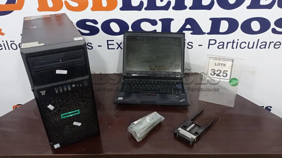 LOTE 325 - 01 SERVIDOR HP DR ML30 G9, 01 GAVETA SERVIDOR, 01 NOTEBBOK LENOVO, 15 MEMÓRIAS PARA PC. (NO ESTADO) ATENÇÃO! FAZER A VISITAÇÃO ANTES DE ARREMATAR, NÃO SABEMOS SE FUNCIONA. LEILÃO NÃO TEM GARANTIA E NEM DEVOLUÇÃO, SUJEITO A POSSÍVEIS AVARIAS VISÍVEIS/OCULTAS E/OU AUSÊNCIA DE COMPONENTES.