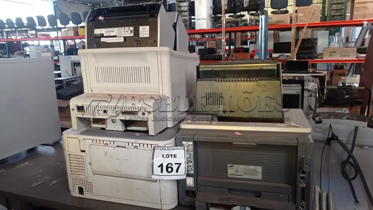 LOTE 167 - 03 IMPRESSORAS E 02 SCANNERS DE MARCAS E MODELOS VARIADOS. (NO ESTADO) ATENÇÃO! FAZER A VISITAÇÃO ANTES DE ARREMATAR, NÃO SABEMOS SE FUNCIONA. LEILÃO NÃO TEM GARANTIA E NEM DEVOLUÇÃO, SUJEITO A POSSÍVEIS AVARIAS VISÍVEIS/OCULTAS E/OU AUSÊNCIA DE COMPONENTES.