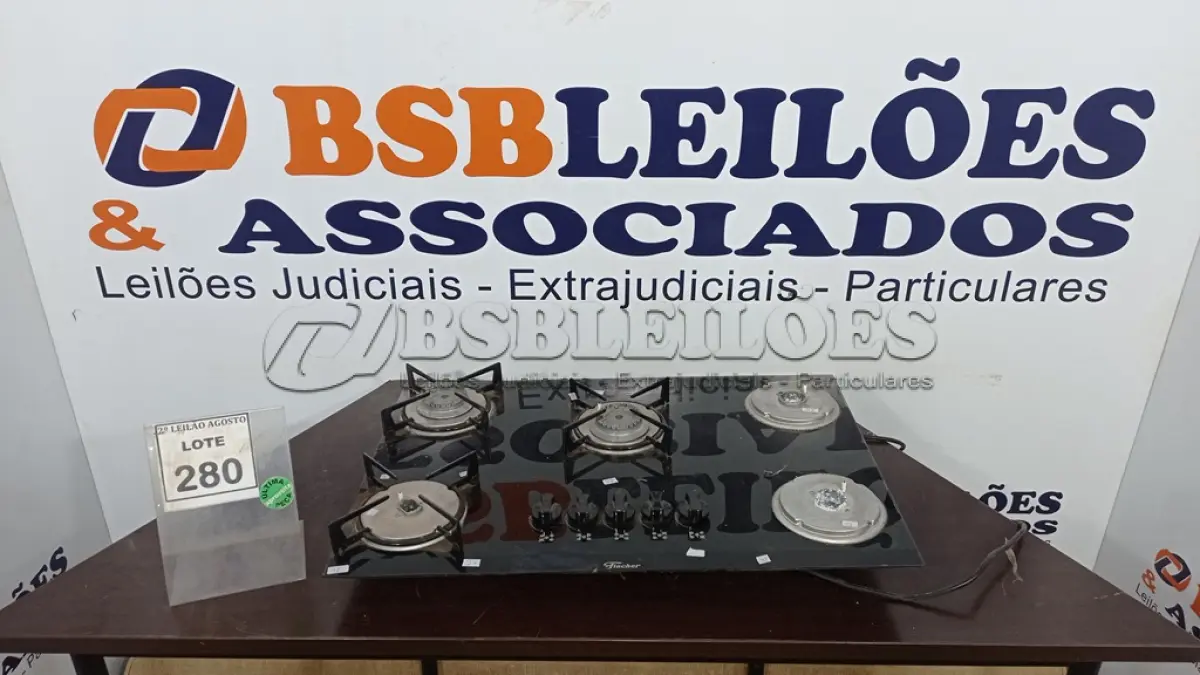 LOTE 280 - 01 COOKTOP 05 BOCAS MARCA FISCHER. (NO ESTADO) ATENÇÃO! FAZER A VISITAÇÃO ANTES DE ARREMATAR, NÃO SABEMOS SE FUNCIONA. LEILÃO NÃO TEM GARANTIA E NEM DEVOLUÇÃO, SUJEITO A POSSÍVEIS AVARIAS VISÍVEIS/OCULTAS E/OU AUSÊNCIA DE COMPONENTES.