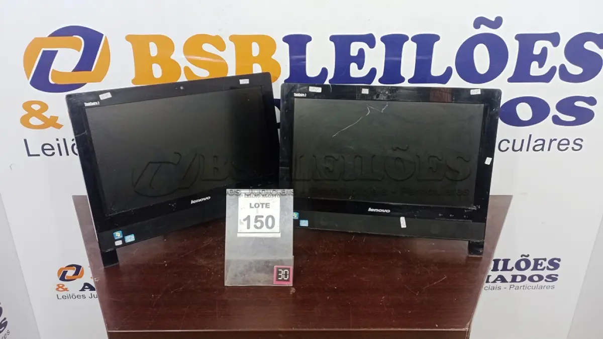 LOTE 150 - 02 ALL IN ONE MARCA LENOVO. (NO ESTADO) ATENÇÃO! FAZER A VISITAÇÃO ANTES DE ARREMATAR, NÃO SABEMOS SE FUNCIONA, LEILÃO NÃO TEM GARANTIA E NEM DEVOLUÇÃO, SUJEITO A POSSÍVEIS AVARIAS VISÍVEIS/OCULTAS E/OU AUSÊNCIA DE COMPONENTES.