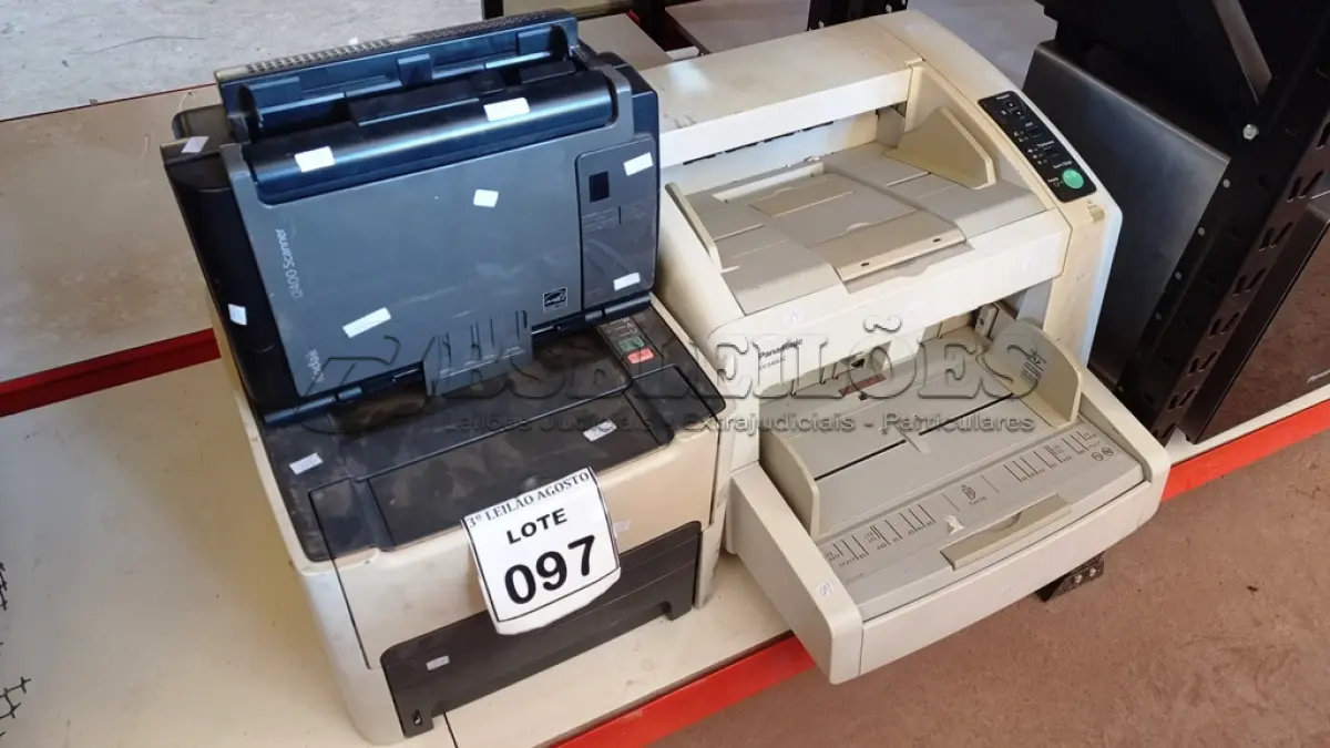 LOTE 097 - 01 IMPRESSORA MARCA HP MODELO 1320N, 01 SCANNER MARCA KODAK E 01 SCANNER MARCA PANASONIC MODELO KV-S4065C. (NO ESTADO) ATENÇÃO! FAZER A VISITAÇÃO ANTES DE ARREMATAR, NÃO SABEMOS SE FUNCIONA, LEILÃO NÃO TEM GARANTIA E NEM DEVOLUÇÃO, SUJEITO A POSSÍVEIS AVARIAS VISÍVEIS/OCULTAS E/OU AUSÊNCIA DE COMPONENTES.