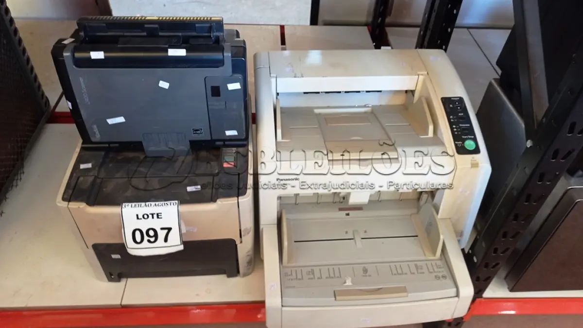 LOTE 097 - 01 IMPRESSORA MARCA HP MODELO 1320N, 01 SCANNER MARCA KODAK E 01 SCANNER MARCA PANASONIC MODELO KV-S4065C. (NO ESTADO) ATENÇÃO! FAZER A VISITAÇÃO ANTES DE ARREMATAR, NÃO SABEMOS SE FUNCIONA, LEILÃO NÃO TEM GARANTIA E NEM DEVOLUÇÃO, SUJEITO A POSSÍVEIS AVARIAS VISÍVEIS/OCULTAS E/OU AUSÊNCIA DE COMPONENTES.