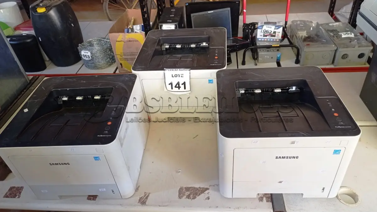 LOTE 141 - 03 IMPRESSORAS MARCA SAMSUNG. (NO ESTADO) ATENÇÃO! FAZER A VISITAÇÃO ANTES DE ARREMATAR, NÃO SABEMOS SE FUNCIONA, LEILÃO NÃO TEM GARANTIA E NEM DEVOLUÇÃO, SUJEITO A POSSÍVEIS AVARIAS VISÍVEIS/OCULTAS E/OU AUSÊNCIA DE COMPONENTES.