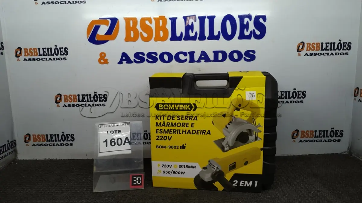LOTE 160 - 01 KIT SERRA MÁRMORE E ESMERILHADEIRA  COM MALETA 650/950W 220V (NO ESTADO) ATENÇÃO! FAZER A VISITAÇÃO ANTES DE ARREMATAR, NÃO SABEMOS SE FUNCIONA. LEILÃO NÃO TEM GARANTIA E NEM DEVOLUÇÃO, SUJEITO A POSSÍVEIS AVARIAS VISÍVEIS/OCULTAS E/OU AUSÊNCIA DE COMPONENTES.