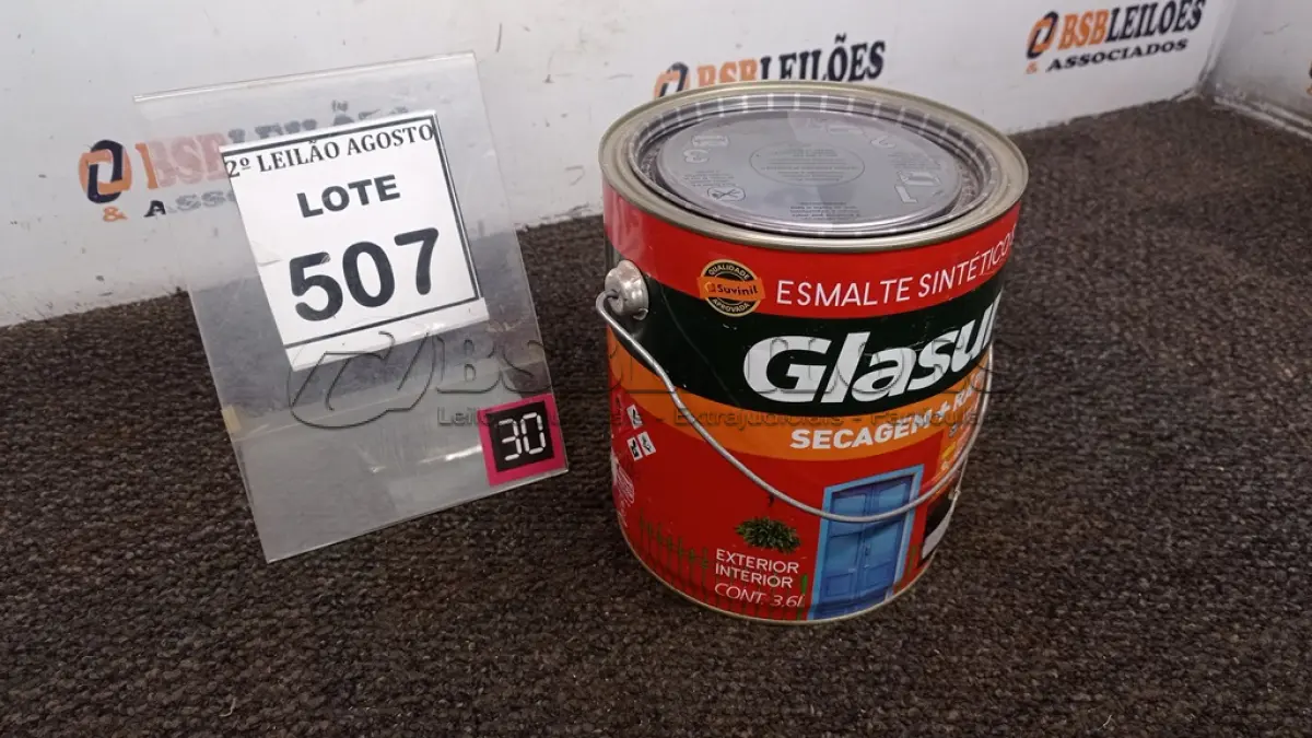 LOTE 507 - 01 LATA DE ESMALTE SINTÉTICO COM 3,6L NA COR BRILHANTE VERDE PRIMAVERA MARCA GLASURIT. (NO ESTADO) ATENÇÃO! FAZER A VISITAÇÃO ANTES DE ARREMATAR, NÃO SABEMOS SE FUNCIONA, LEILÃO NÃO TEM GARANTIA E NEM DEVOLUÇÃO, SUJEITO A POSSÍVEIS AVARIAS VISÍVEIS/OCULTAS E/OU AUSÊNCIA DE COMPONENTES.