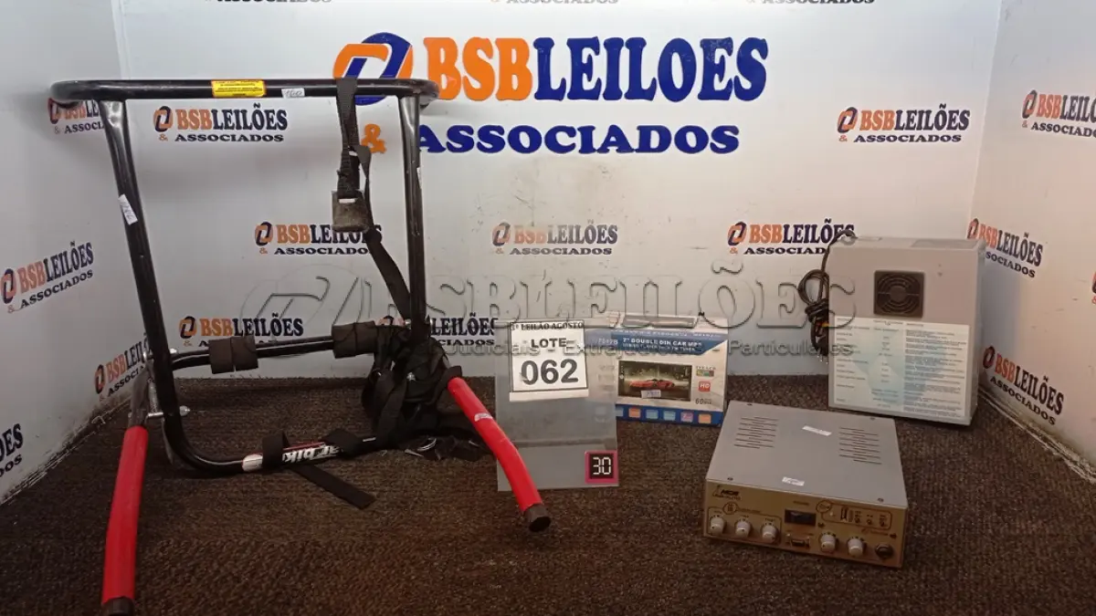 LOTE 062 - 01 CENTRAL MULTIMIDIA MP5, 01 AMPLIFICADOR COMPACTO, 01 GERADOR DE OZÔNIO E 01 SUPORTE PARA BICICLETA. (NO ESTADO) ATENÇÃO! FAZER A VISITAÇÃO ANTES DE ARREMATAR, NÃO SABEMOS SE FUNCIONA, LEILÃO NÃO TEM GARANTIA E NEM DEVOLUÇÃO, SUJEITO A POSSÍVEIS AVARIAS VISÍVEIS/OCULTAS E/OU AUSÊNCIA DE COMPONENTES.