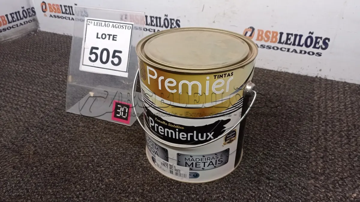LOTE 505 - 01 LATA DE ESMALTE SINTÉTICO PREMIERLUX DE 3,6L NA COR CINZA MÉDIO MARCA PREMIER. (NO ESTADO) ATENÇÃO! FAZER A VISITAÇÃO ANTES DE ARREMATAR, NÃO SABEMOS SE FUNCIONA, LEILÃO NÃO TEM GARANTIA E NEM DEVOLUÇÃO, SUJEITO A POSSÍVEIS AVARIAS VISÍVEIS/OCULTAS E/OU AUSÊNCIA DE COMPONENTES.