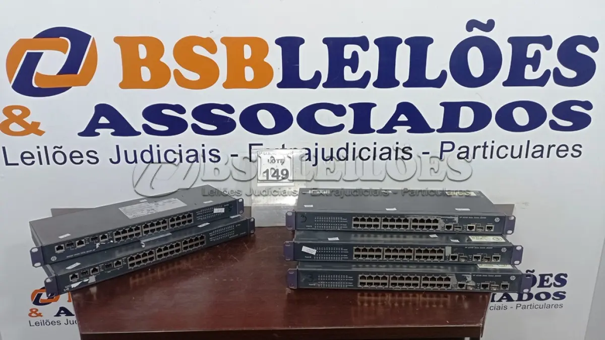 LOTE 149 - 05 SWITCH’S 24 PORTAS MARCA HP. (NO ESTADO) ATENÇÃO! FAZER A VISITAÇÃO ANTES DE ARREMATAR, NÃO SABEMOS SE FUNCIONA, LEILÃO NÃO TEM GARANTIA E NEM DEVOLUÇÃO, SUJEITO A POSSÍVEIS AVARIAS VISÍVEIS/OCULTAS E/OU AUSÊNCIA DE COMPONENTES.