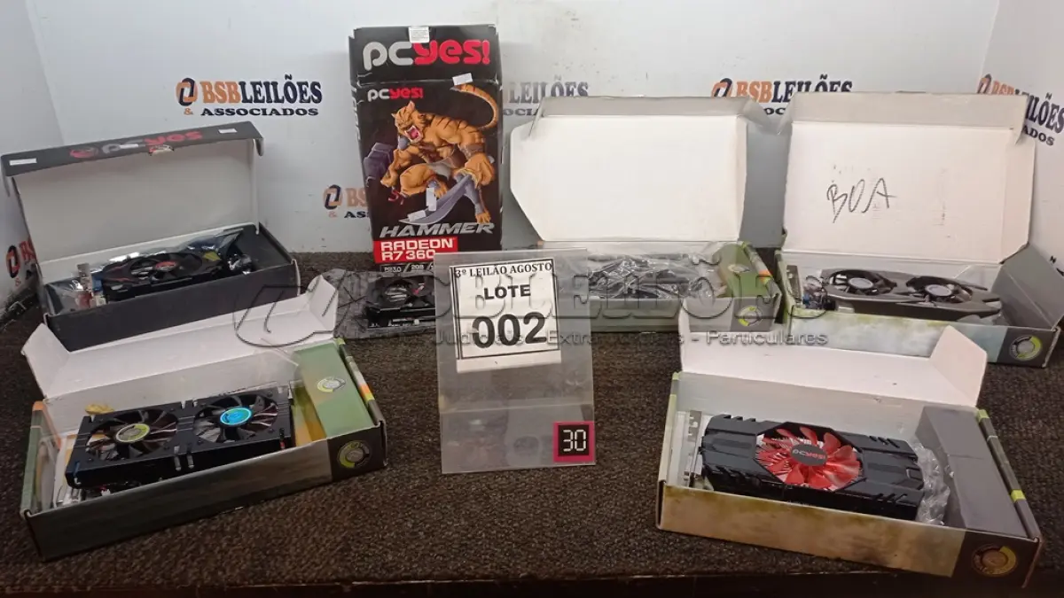LOTE 002 - 06 PLACAS DE VÍDEOS MARCAS DIVERSAS. (NO ESTADO) ATENÇÃO! FAZER A VISITAÇÃO ANTES DE ARREMATAR, NÃO SABEMOS SE FUNCIONA, LEILÃO NÃO TEM GARANTIA E NEM DEVOLUÇÃO, SUJEITO A POSSÍVEIS AVARIAS VISÍVEIS/OCULTAS E/OU AUSÊNCIA DE COMPONENTES.