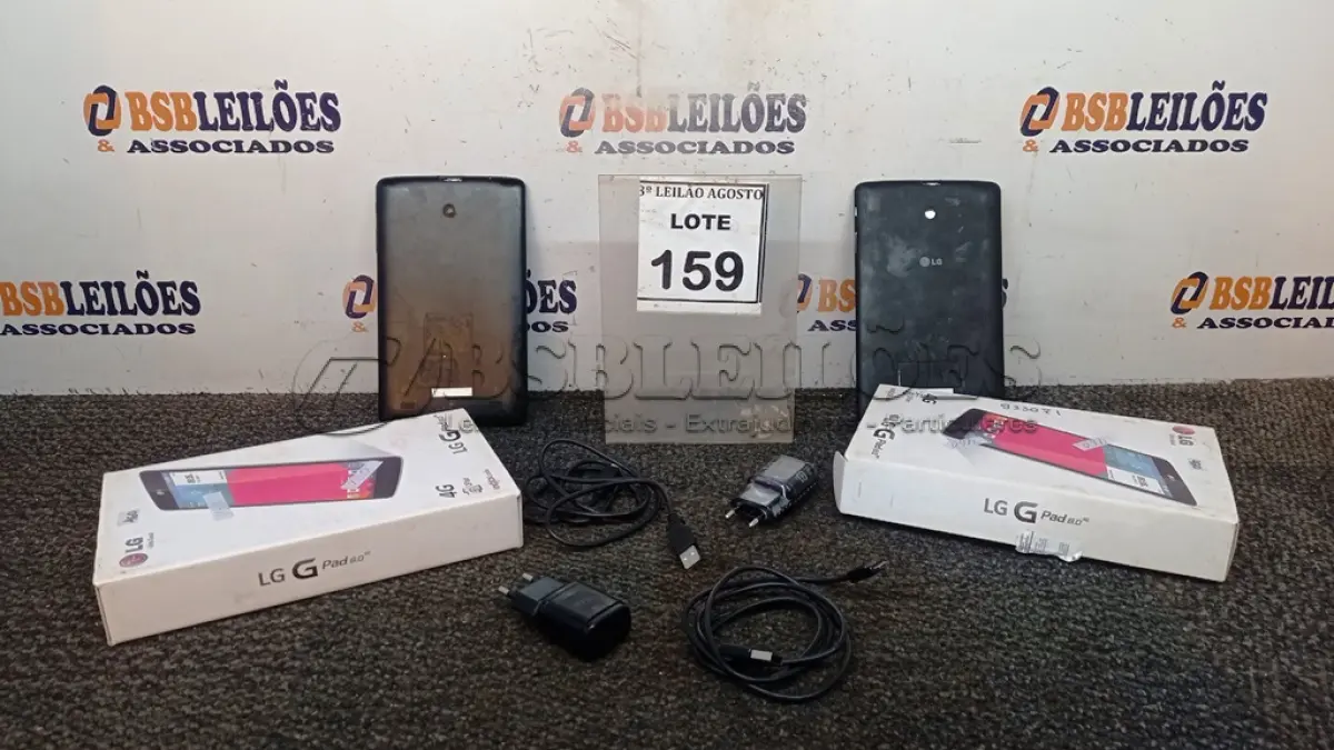 LOTE 159 - 02 TABLETS GPAD 4G MARCA LG. (NO ESTADO) ATENÇÃO! FAZER A VISITAÇÃO ANTES DE ARREMATAR, NÃO SABEMOS SE FUNCIONA, LEILÃO NÃO TEM GARANTIA E NEM DEVOLUÇÃO, SUJEITO A POSSÍVEIS AVARIAS VISÍVEIS/OCULTAS E/OU AUSÊNCIA DE COMPONENTES.