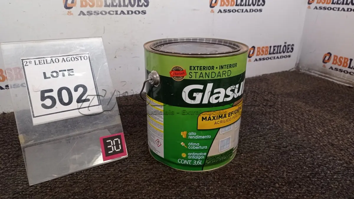 LOTE 502 - 01 TINTA DE TINTA ACRÍLICA 3,6L COR FOSCO EQUILÍBRIO MARCA GLASURIT. (NO ESTADO) ATENÇÃO! FAZER A VISITAÇÃO ANTES DE ARREMATAR, NÃO SABEMOS SE FUNCIONA. LEILÃO NÃO TEM GARANTIA E NEM DEVOLUÇÃO, SUJEITO A POSSÍVEIS AVARIAS VISÍVEIS/OCULTAS E/OU AUSÊNCIA DE COMPONENTES.